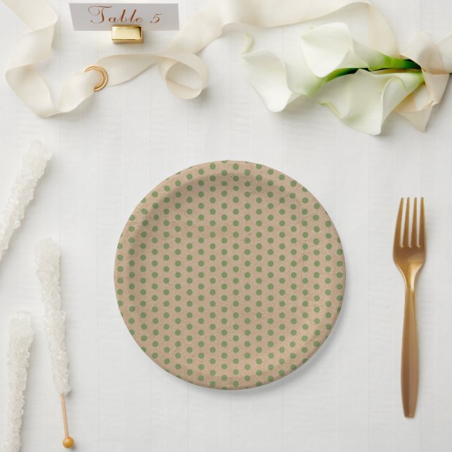 Christmas Green Polka Dots Kraft Paper Plates (Wedding)