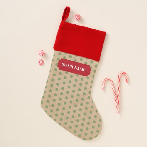 Christmas Green Polka Dots Kraft Your Name Christmas Stocking