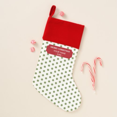 Christmas Green Polka Dots Name Year  Christmas Stocking