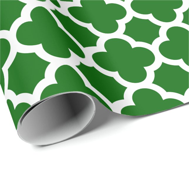 Christmas Green Quatrefoil Trellis Pattern Wrapping Paper (Roll Corner)