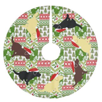 Christmas Green Quilt Labrador Puppies Brushed Polyester Tree Skirt