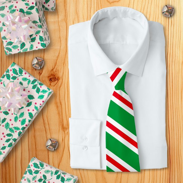 Christmas Green, Red and White Striped Neck Tie (Creator Uploaded)
