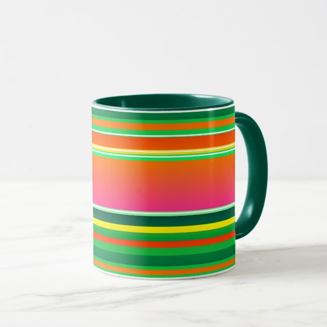 Christmas green red artistic striped mug (Front Right)