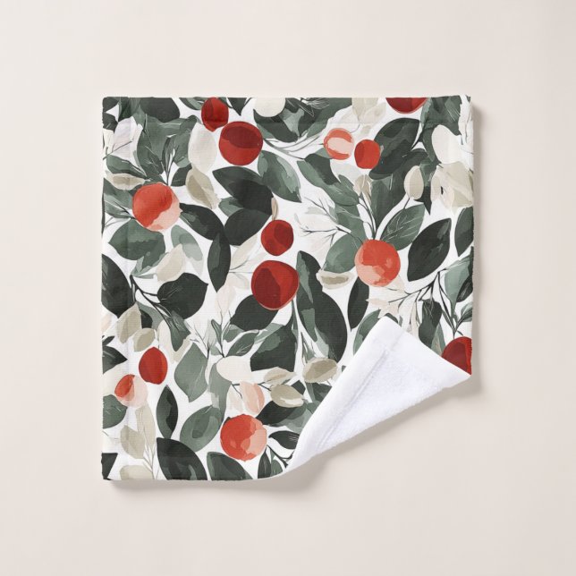 Christmas Green Red Berries   Bath Towel Set (Wash Cloth)