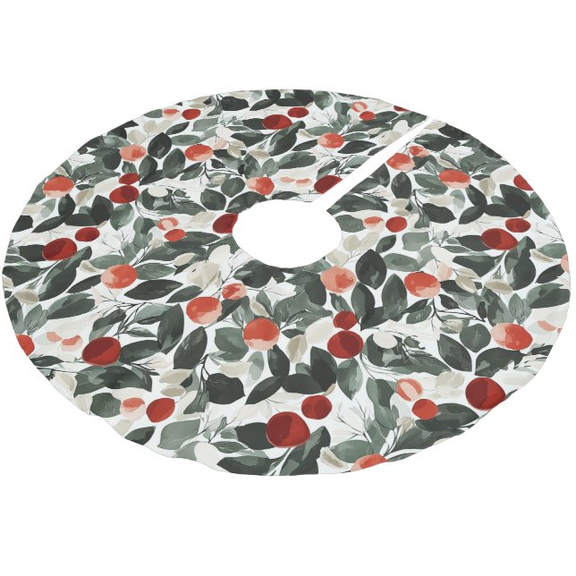 Christmas Green Red Berries  Brushed Polyester Tree Skirt (Angled)