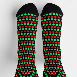 Christmas Green & Red Dotted Stripes on Black Socks