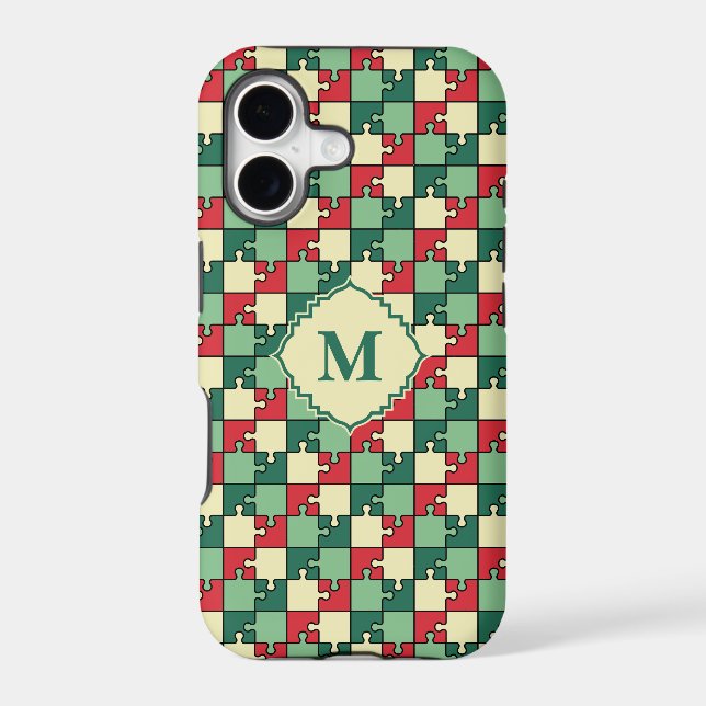 Christmas Green Red Geometric Puzzle Piece Pattern Iphone Case (Back)