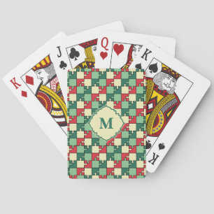Christmas Green Red Geometric Puzzle Piece Pattern Poker Cards