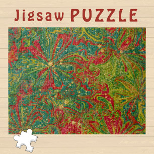 Christmas Green Red Gold abstract marbled Jigsaw Puzzle