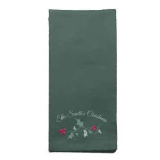Christmas green red holly and berry custom cloth napkin