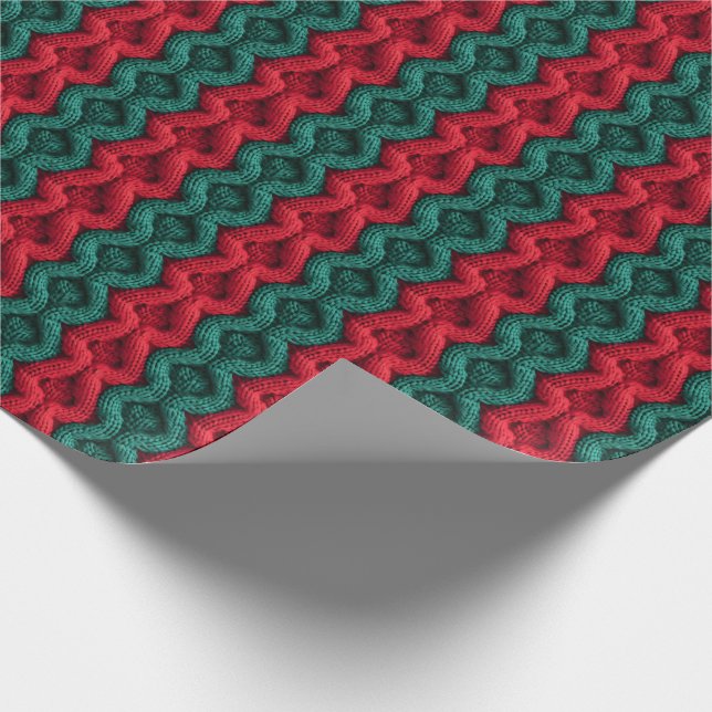 Christmas Green & Red Knitting Wrapping Paper (Corner)