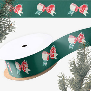 Christmas Green & Red Plaid Tied With Bow Holiday Satin Ribbon