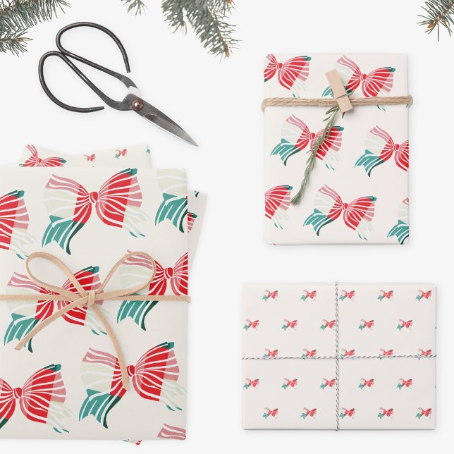 Christmas Green & Red Plaid Tied With Bow Holiday Wrapping Paper Sheets (Creator Uploaded)