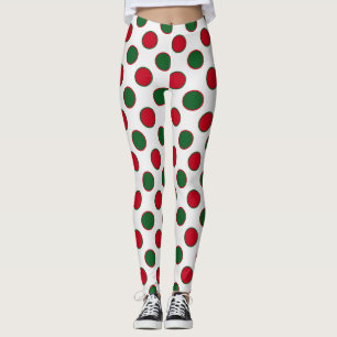 Christmas Green Red Polka Dots On White Leggings