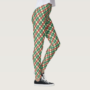 Christmas Green Red Puzzle Piece Monogram Leggings