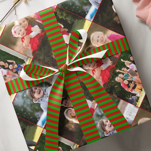 Christmas Green Red Stripes Pattern Chic Gift Wrap Satin Ribbon
