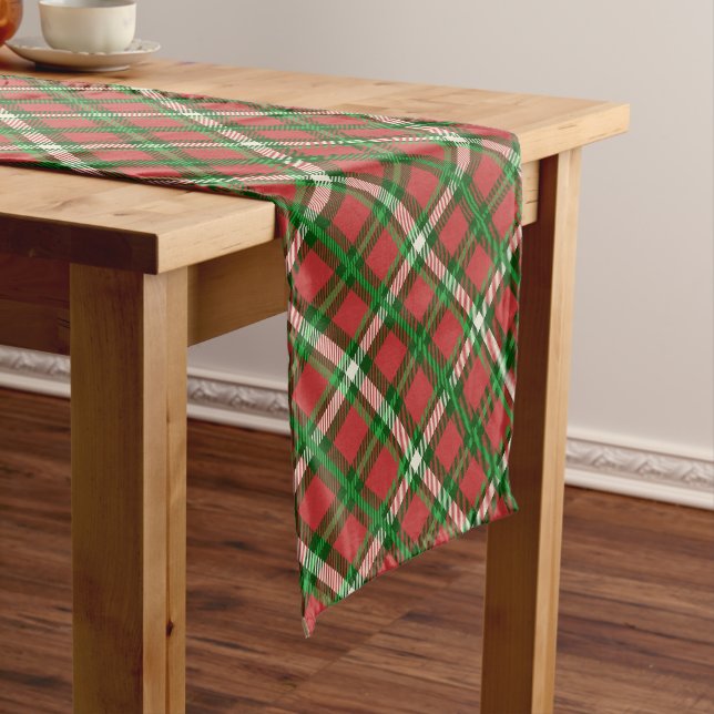Christmas Green, Red, White Plaid Tartan Pattern Medium Table Runner (In Situ)