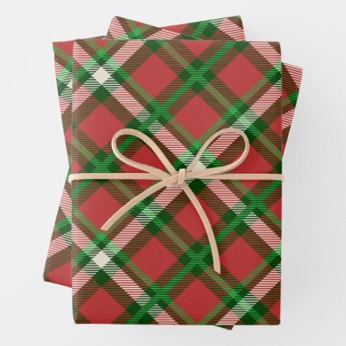 Christmas Green Red White Plaid Tartan Pattern Wrapping Paper Sheets