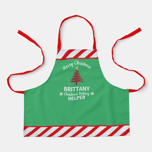 Christmas Green & Red White Stripes Elf Kid's  Apron (Front)