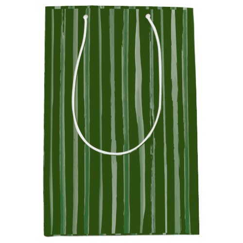 Christmas Green Rustic Stripes Watercolor Medium Gift Bag