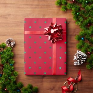 Christmas Green Satin Polkadots Red Elegant Xmas Wrapping Paper