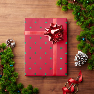 Christmas Green Satin Polkadots Red Elegant Xmas Wrapping Paper