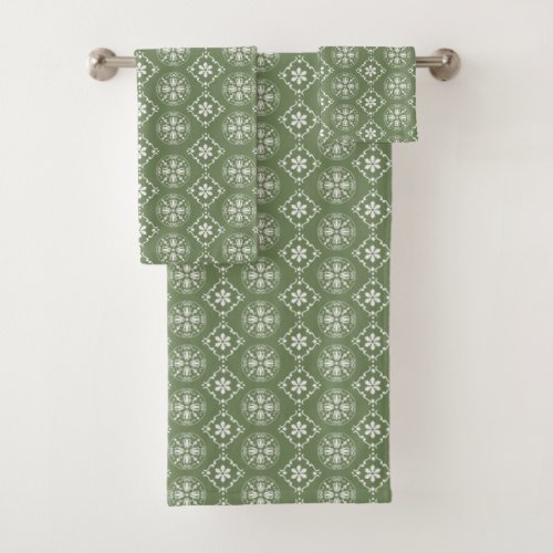 Christmas Green Simple Snowflake Minimalist Bath Towel Set