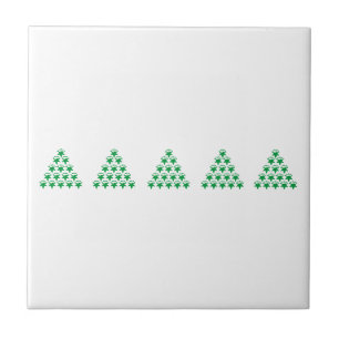 Christmas Green Snow snowflakes Stars Tree, White Ceramic Tile
