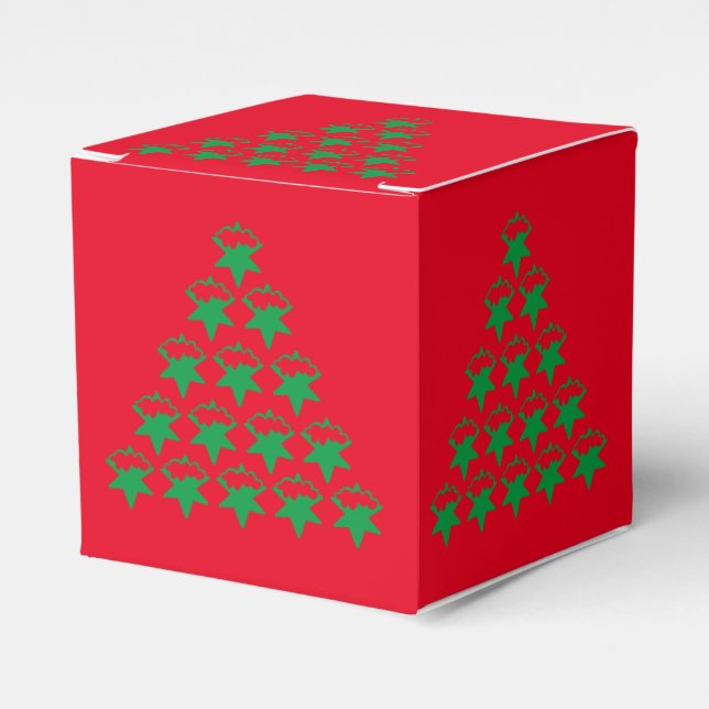Christmas Green Snow Stars Tree, Red background Favor Boxes (Front Side)