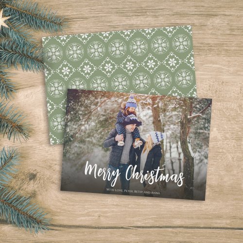 Christmas Green Snowflake Simple Festive 1 Photo Holiday Card