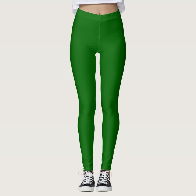 Christmas Green Solid Color Leggings (Front)