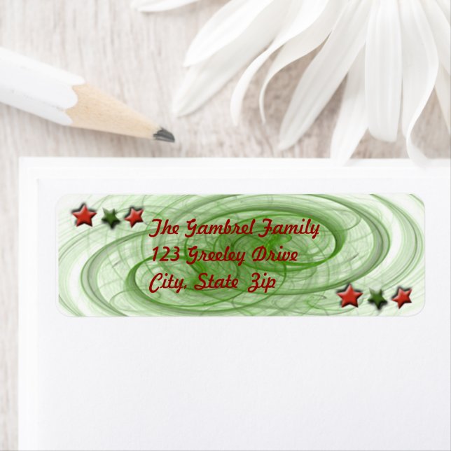 Christmas Green Spirals Red Stars Template Label (Insitu)