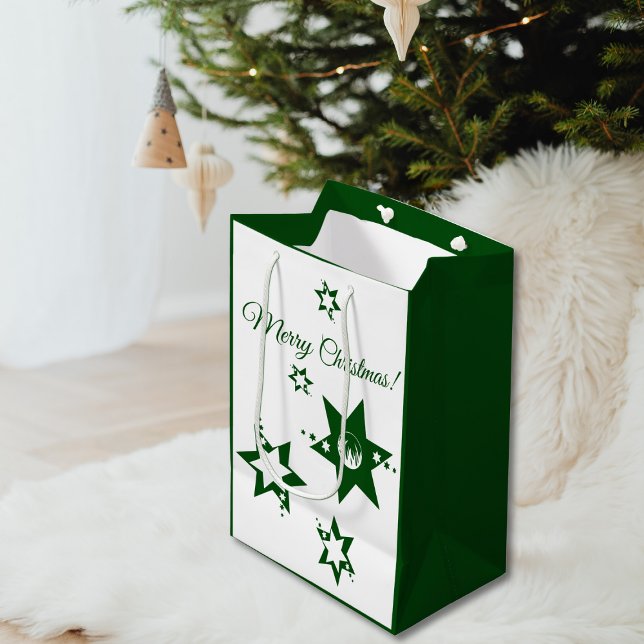 Christmas Green Stars Lawn Service Customizable Medium Gift Bag (Christmas Green Stars Lawn Service Customizable Medium Gift Bag)