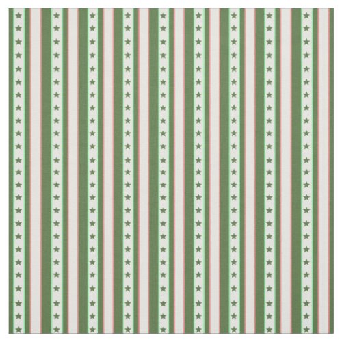 Christmas Green Stripes and Stars Pattern Fabric