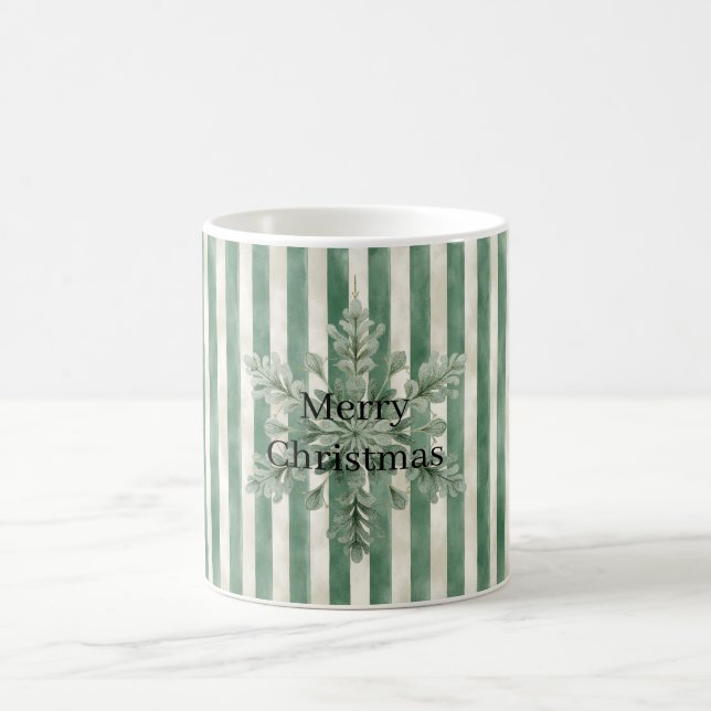 Christmas Green Stripes Snowflake Coffee Mug (Center)