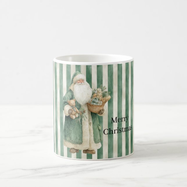 Christmas Green Stripes Teddy Bear Gifts Santa Coffee Mug (Center)