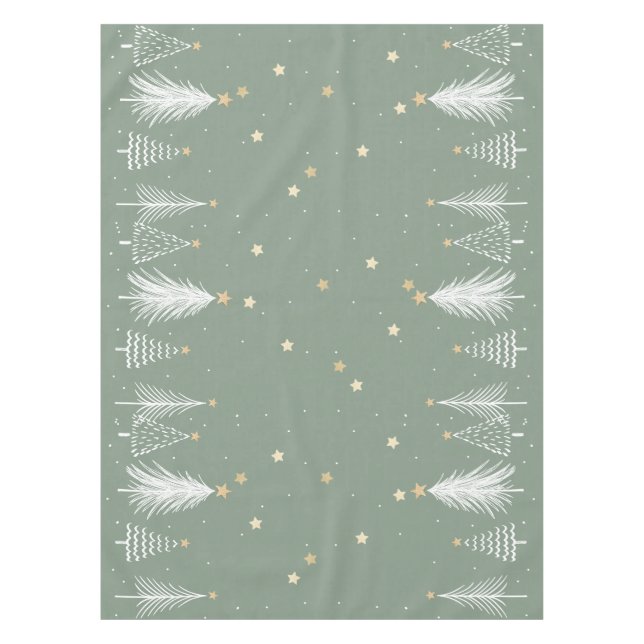 Christmas Green Tablecloth with White Trees (Front)