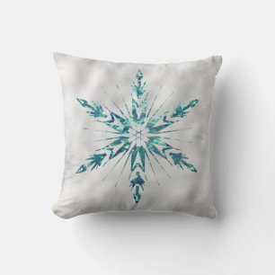 Christmas Green Teal Snowflake Sparkle Throw Pillow