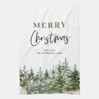 Moody Merry Christmas, Classy Dark Navy Blue Tree Kitchen Towel, Zazzle