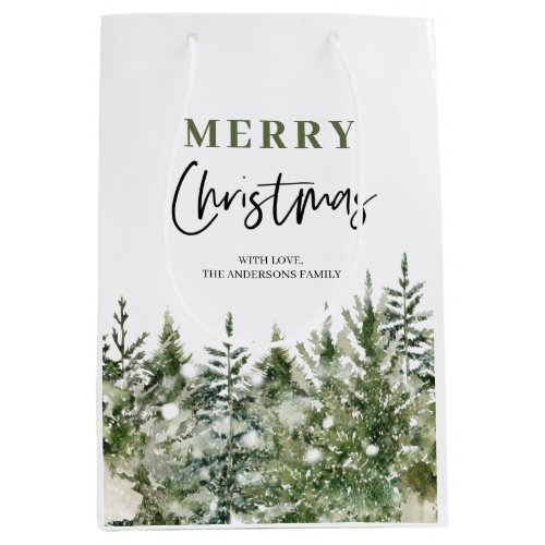 Christmas Green Tree  Merry Christmas Medium Gift Bag