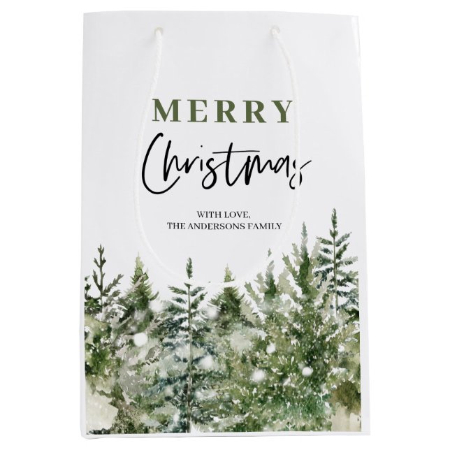 Christmas Green Tree | Merry Christmas Medium Gift Bag (Front)