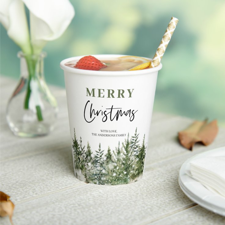Christmas Green Tree | Merry Christmas Paper Cups | Zazzle