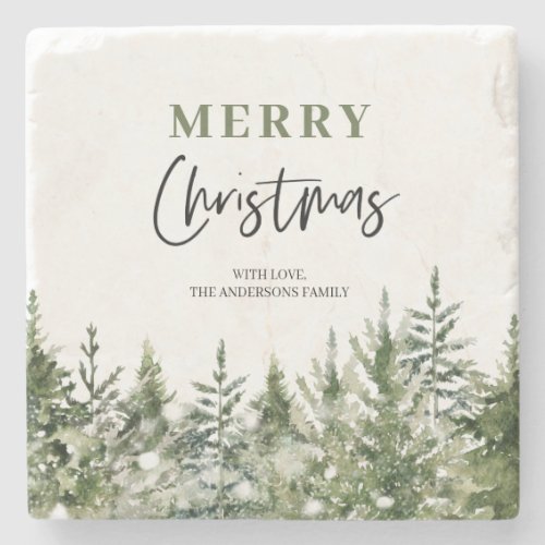 Christmas Green Tree  Merry Christmas Stone Coaster