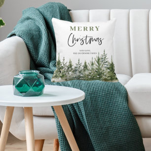 Christmas Green Tree   Merry Christmas Throw Pillow