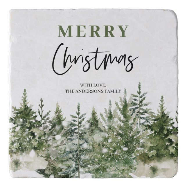 Christmas Green Tree | Merry Christmas Trivet (Front)