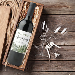 Christmas Green Tree   Merry Christmas Wine Label