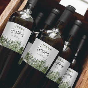 Christmas Green Tree Merry Christmas Wine Label