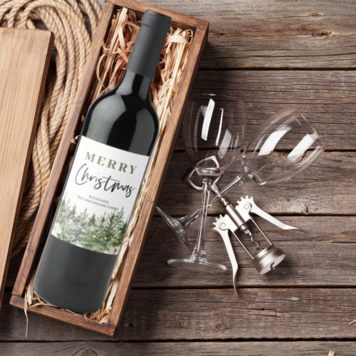 Christmas Green Tree  Merry Christmas Wine Label