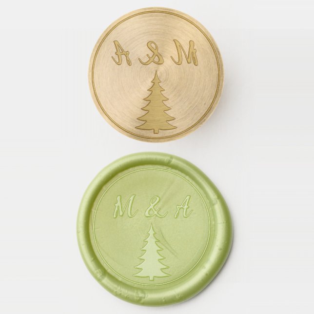 Christmas Green Tree Monogram Wax Seal Stamp (Stamped)