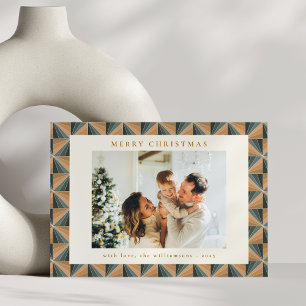 Christmas Green Vintage Art Deco Geometric Photo Holiday Card